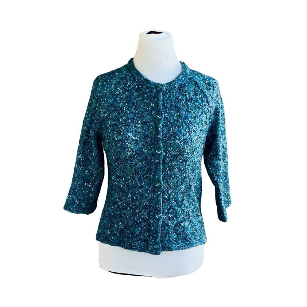 ST. JOHN LADIES COLORFUL MINGLED WOOL BLEND CARDIGAN SWEATER NWOT S - Picture 6 of 10